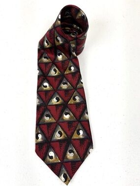 Vintage Chez Roffé NY Silk Neck Tie ~ Gold Black Burgundy Yin Yang~ USA